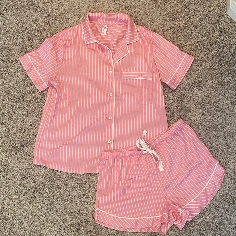 Stars Above Pink Stripe Short Sleeve Pajama Set - Women's Two-Piece Sleepwear